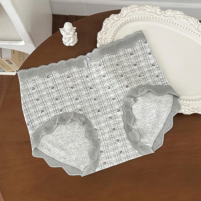 

Female Summer Cherry Print Lace Stitching Color Yarn Cotton 10A Anti Bacterial Waist Triangle Briefs M