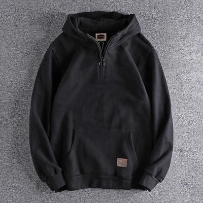 Sudadera con capucha de peso pesado para hombre con media cremallera de 500 g - Top juvenil moderno de estilo japonés vintage