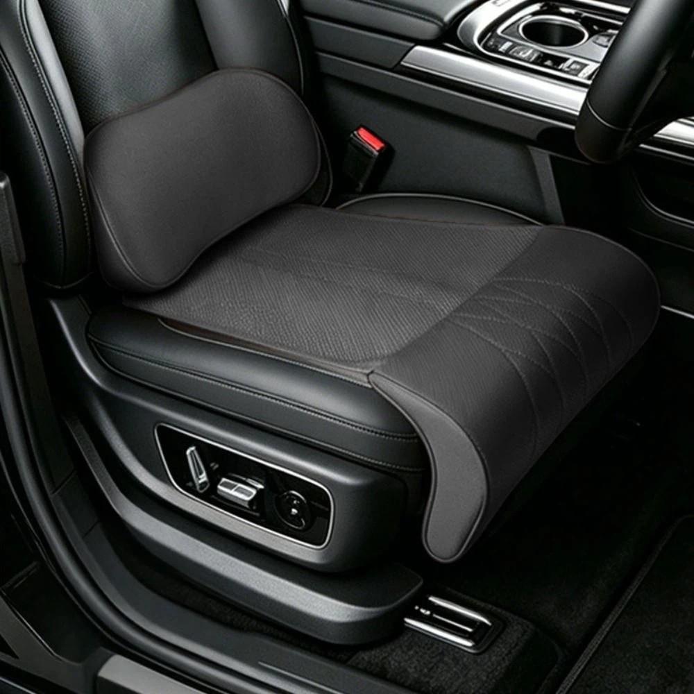 Leather Integrated Lumbar Leg Support Mat Memory Foam Extended Seat Cushion  Vehicle Universal