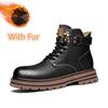 Fashion Ankle Boots Warm Winter Genuine Leather Men Boots Comfort High Top Shoes Outdoor Anti-slip Walking Shoe Travel Lace-Up Boots