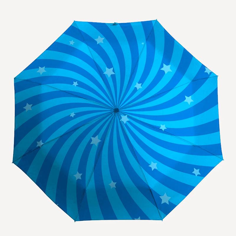 Spiral Stars Automatic Folding Umbrella 8 Ribs, Durable Iron Frame, Bright Color Pattern Compact Travel Umbrella, Suitable for Outdoor, Bea