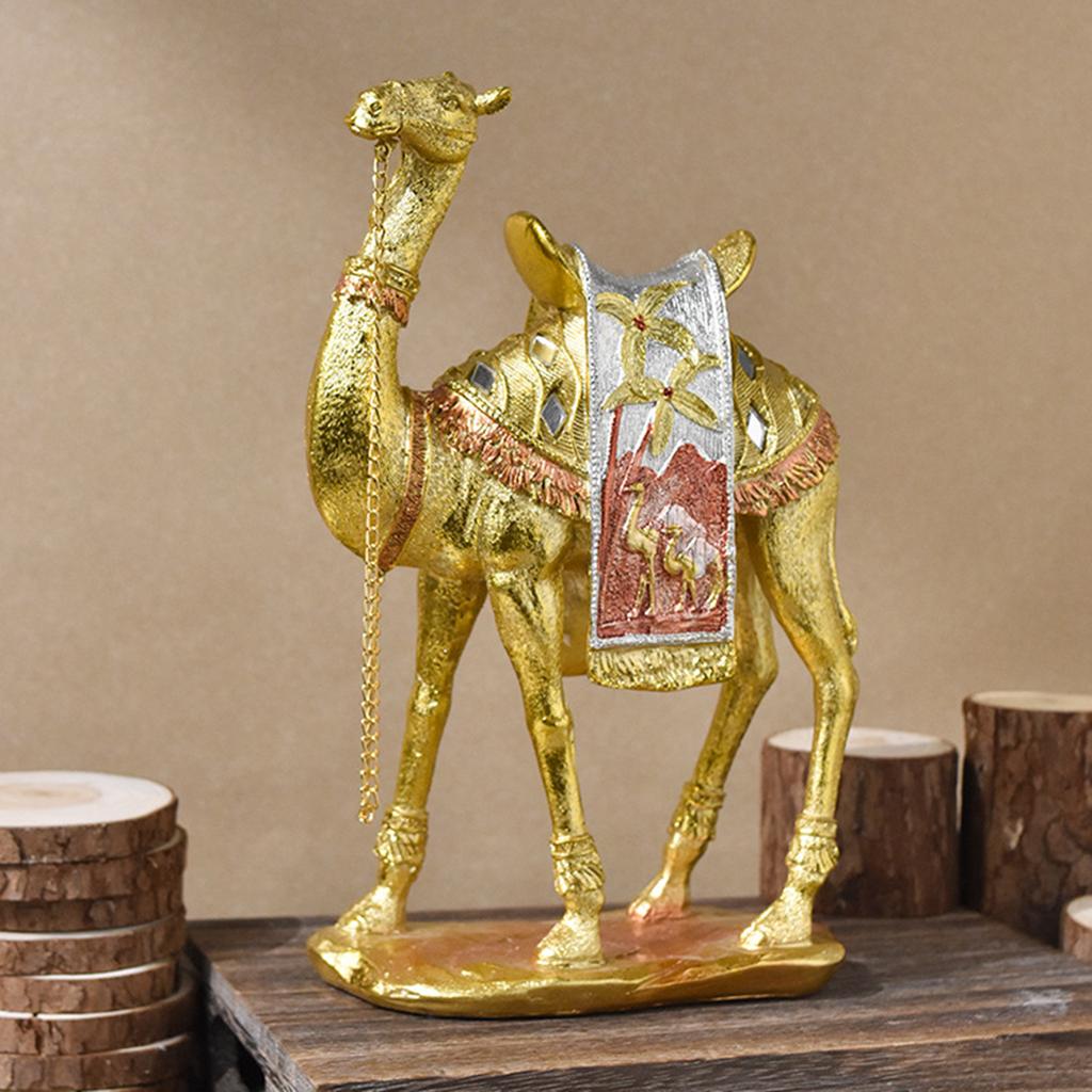 Decorative Middle Eastern Camels Figurine Luxury Gold Desert Animal Resins Statue for Bookshelves and Tabletop Accent