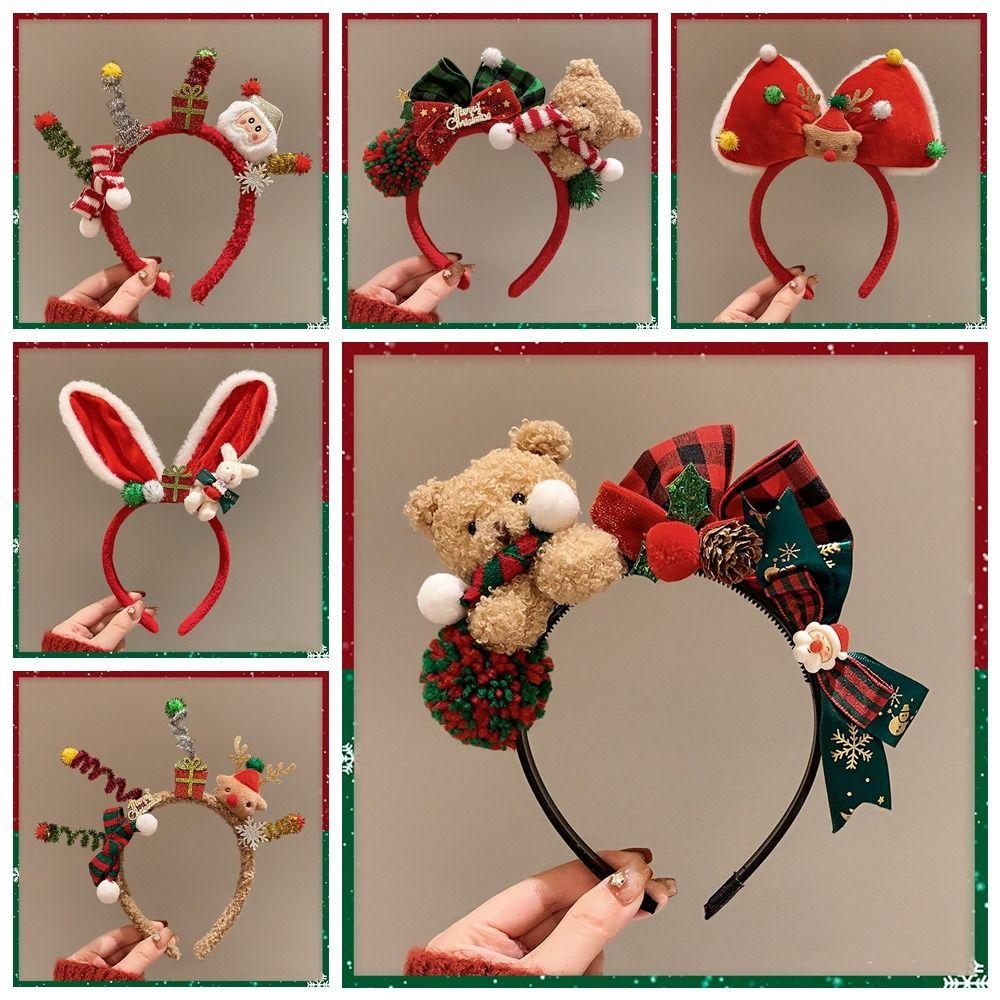 Santa Christmas Headband Elk Hair Hoop Plush Bow Red Hair Band  Christmas Decoration
