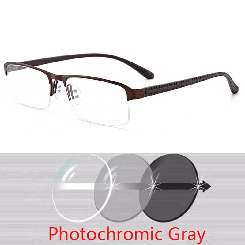 Photochromic Reading Glasses Men Aspheric Hard Resin Lense Reader Eyeglasses Flexible Temples Legs Half Frame Male Presbyopia