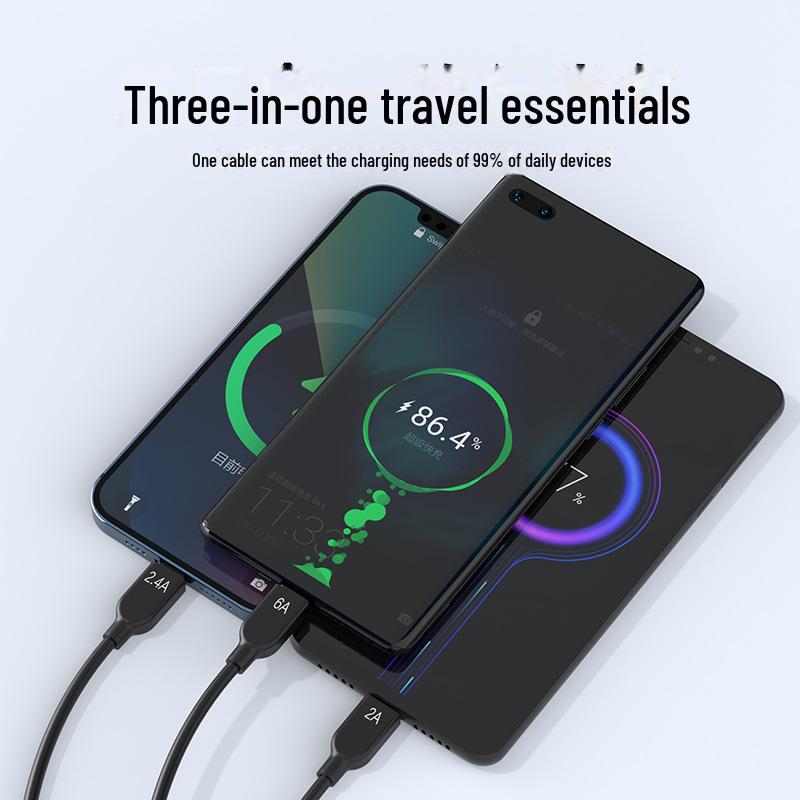PISEN 66W 3-in-1 Super-Schnellladekabel für Apple, Huawei, Android