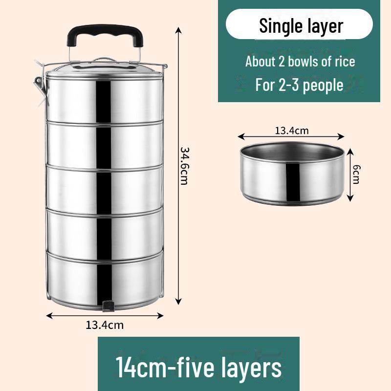 Многослойный портативный ланч-бокс из нержавеющей стали с большой вместимостью для студентов 14cm five layers 2470₽