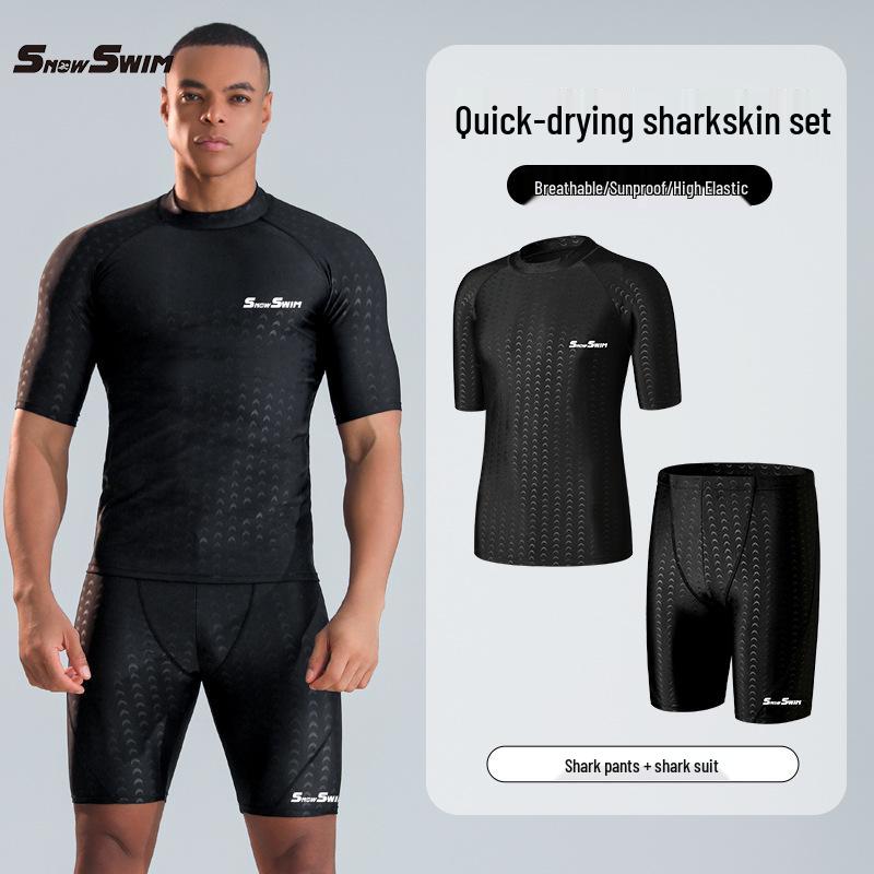 Men's Quick-Dry Loose Fit Plus Size Sharkskin Swim Trunks & Anti-Embarrassment Swim Shorts Set