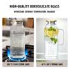 GLASKEY Square Glass Pitcher with Classic Stripe Water Pitcher with Handle for Juice Borosilicate Glass Carafe for Hot and Cold Brew Drinks 2.1L Lid,