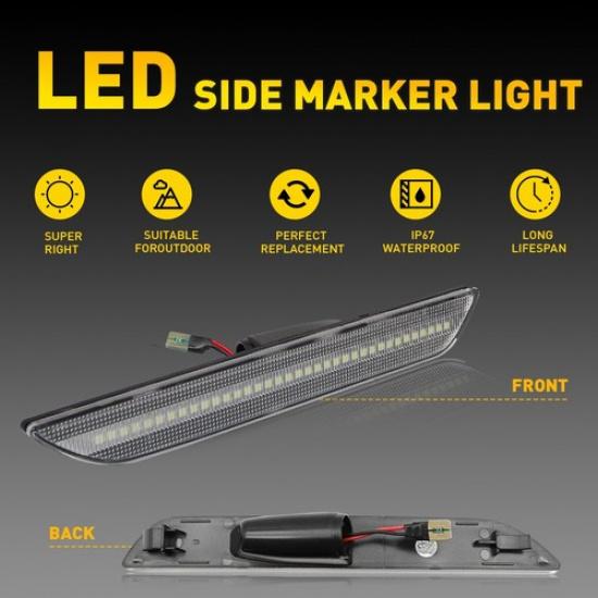 White Marker LED Rear Side Lamps Clear Lights Reflector For Lens 2015-up Mustang