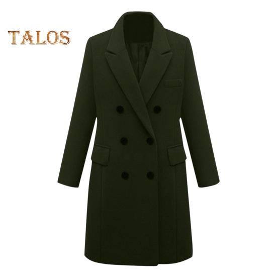 

Женское зимнее пальто, двубортное, с отложным воротником, с длинными рукавами, верхняя одежда, толстые теплые карманы, однотонное, офисное, повседневное, для вечеринок M зелёный