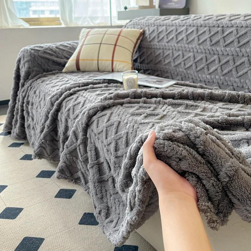 Super Warm Blanket for Sofa Coral Fleece Sofa Blanket Towel for Winter Soft Thick Couch Cover for Living Room 1/2/3/4 Sofa Cover