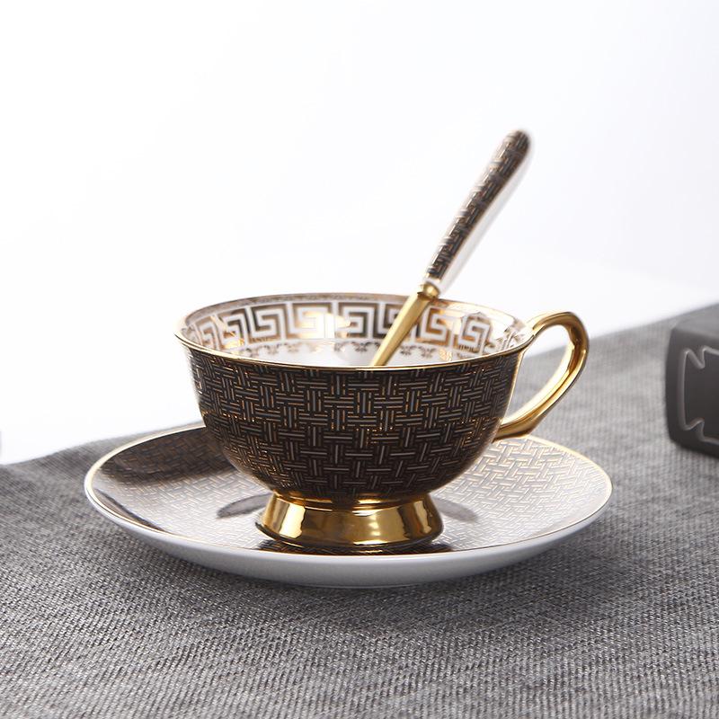 European Style Bone China Tea Cup & Saucer Set - Classic Hand-Painted Floral Design with Gold Trim