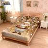 3pcs Merry Christmas Golden Santa Claus Print Bed Sheet Set Multi Size Soft Bedcover Bedroom Bedding Decoration Machine Washable