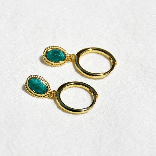 

Овальные серьги-кольца из стерлингового серебра 925 пробы с зеленым камнем, винтажные женские серьги оптом золотистый