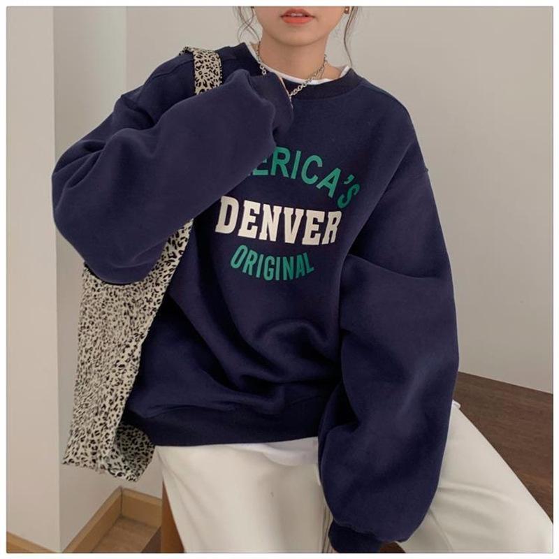 Fleece high-end crew neck sweater 2025 new letter printing loose ins women
