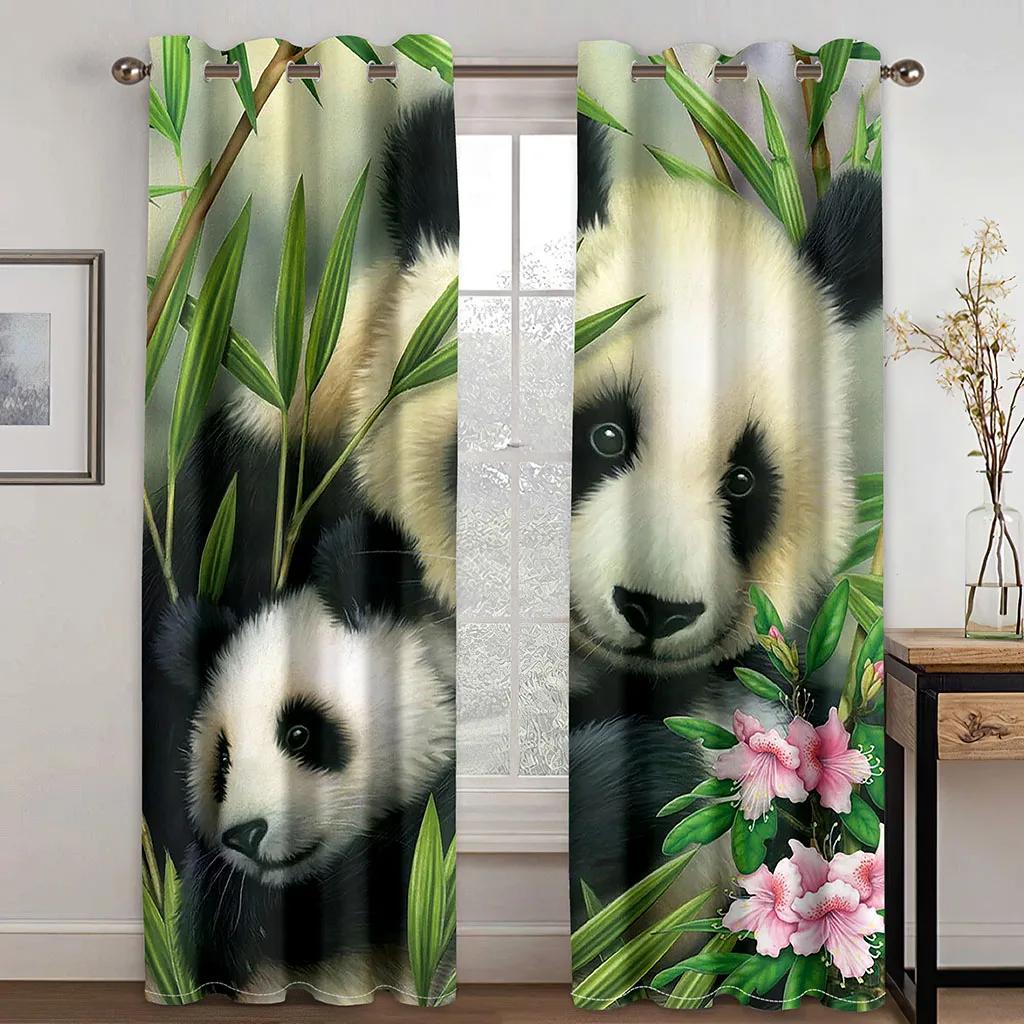 Cute Cartoon Panda High Shading Window Curtain Various Styles of Panda Patterns Thick Blackout Drape Child Bedroom Living Room