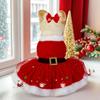 Pet Clothes Christmas Velvet Fabric, Santa Claus Dress with Hair Band, Red Mesh Skirt.