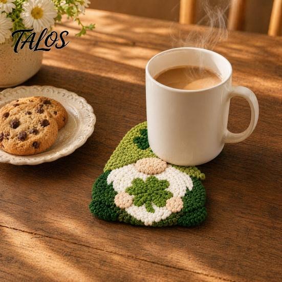 Gnome Punch Needle Coaster Kit Kit, DIY Craft Set with Pre-Printed Fabric for Adults Yarn Hoop Felt Backings, Embroidery Beginners And