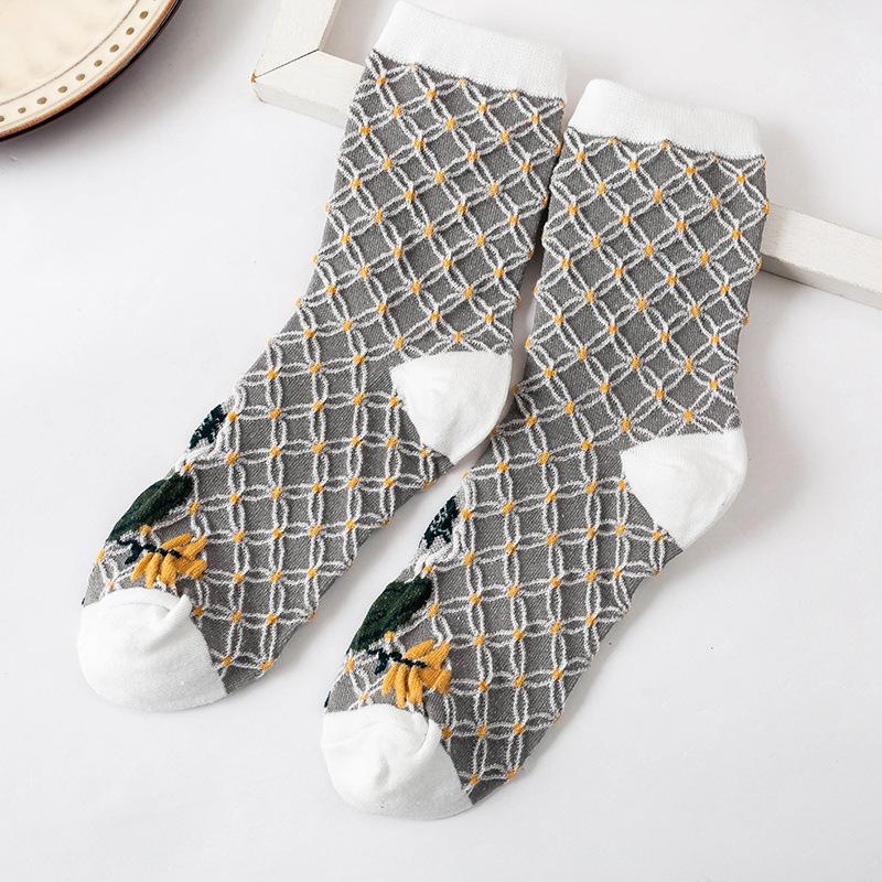 Blue Socks Flower Print Vintage Long Socks Women Japanese Fashion Harajuku Retro Streetwear Sweet Girls Kawaii Cute Crew Socks