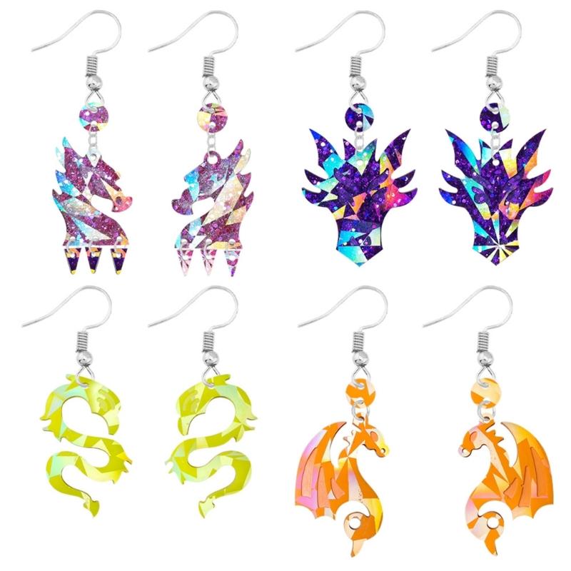Unique Dragon Mold Holographic Rainbow Light Silicone Mold with Hole Animal Dragon Keychain Pendant Mold Epoxy Casting