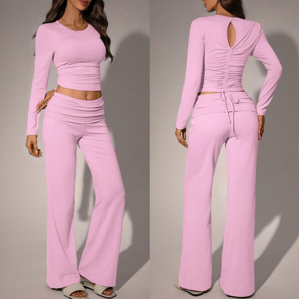 Dámský vypasovaný dvoudílný sexy dlouhý kalhotový módní ležérní set