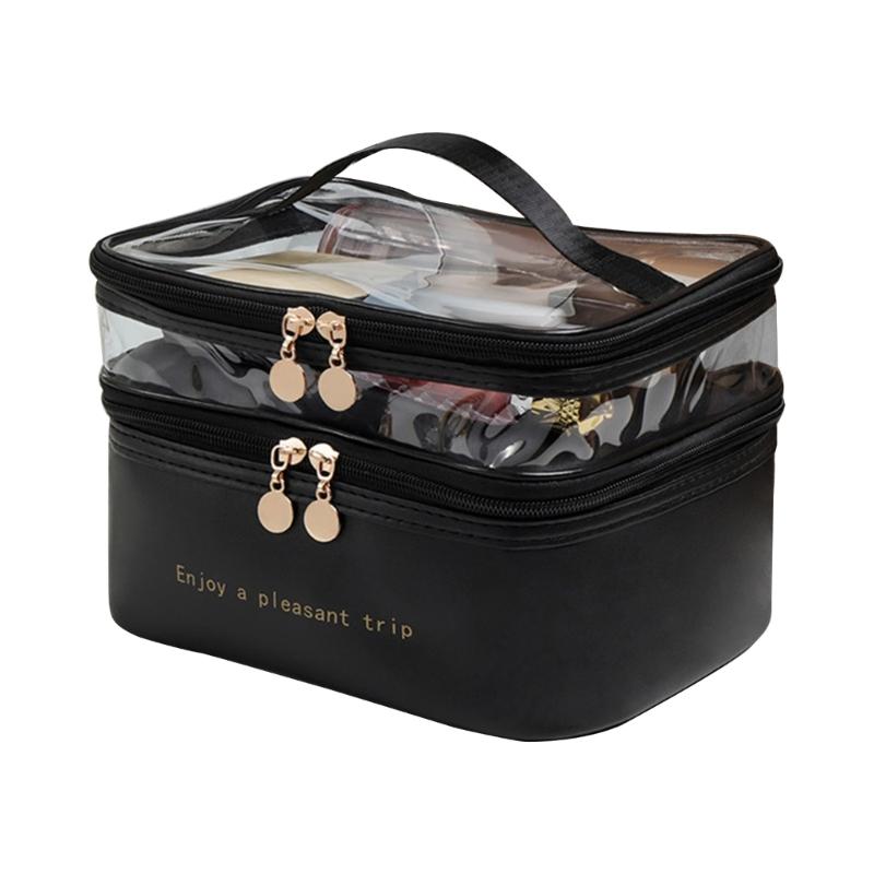 Simple Double Layer Cosmetic Pouches Versatile Makeup Container Bag with Double Layer Designs for Office and Vacation