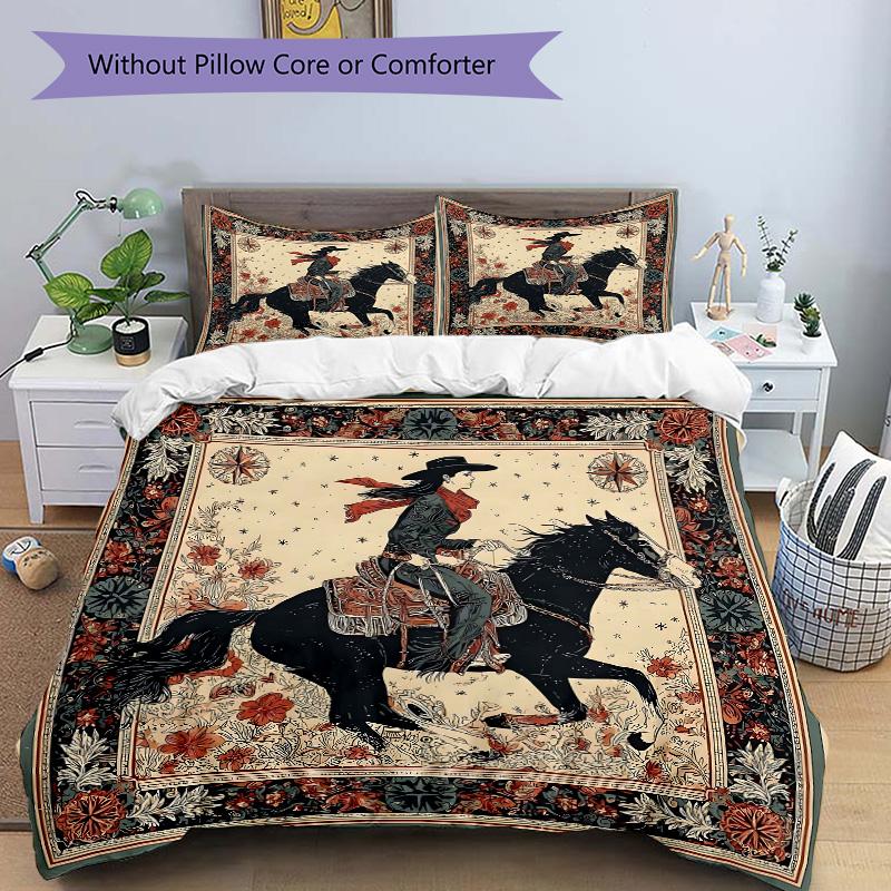 Cowboy Horseback Print 3Pcs Bedding Setduvet Cover With 2 Bedropillowcase Home Birthday Gift
