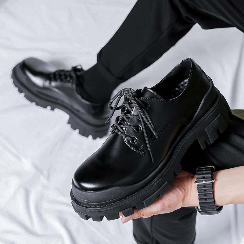 Original Design 2025 New British Style Lacquer Leather Men's Shoes Black Elevated Shoes Lace Up Business Casual Shoes