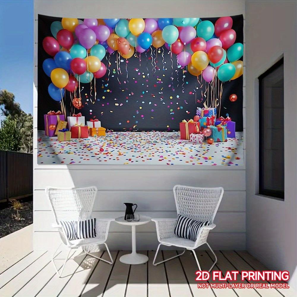 1pc Polyester Fiber Cartoon Balloons and Gifts Photography Backdrop for Birthday Party and Home Decor