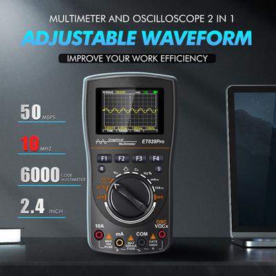 Digitální osciloskop multimetr ET828Pro 2 v 1 50Msp 10MHz Analogová šířka pásma 2,4 palcový displej Ruční osciloskop multimetr