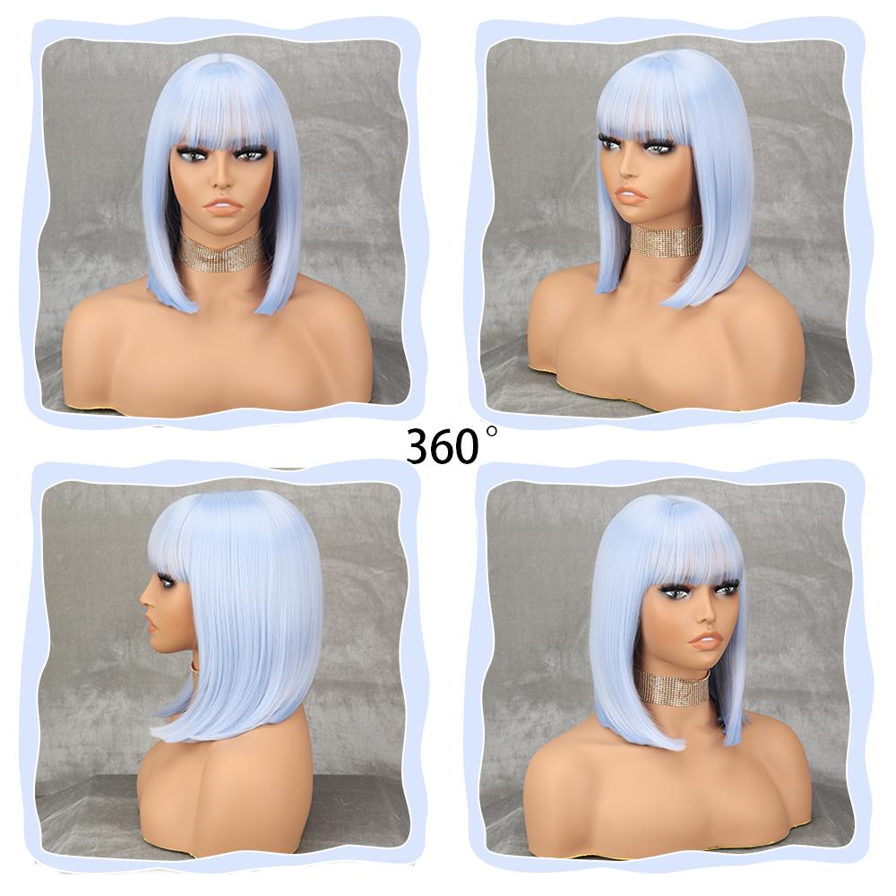 MISSQUEEN Short Bob Red Wine Wig with Bangs Synthetic Wigs for Women Straight Heat Resistant Lolita Cosplay Party Hair