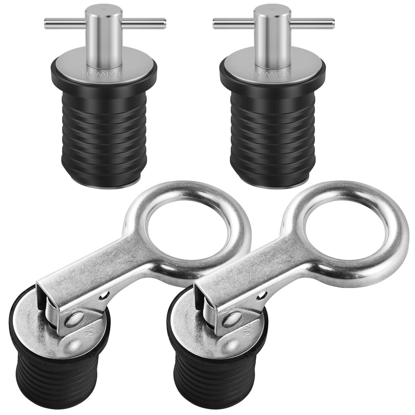 

4Pcs Boat Drain Plug Kit Stainless Steel Snap Handle and T-Handle Boat Drain Twist Plug Marine Rubber Plug Sturdy Marine Boat