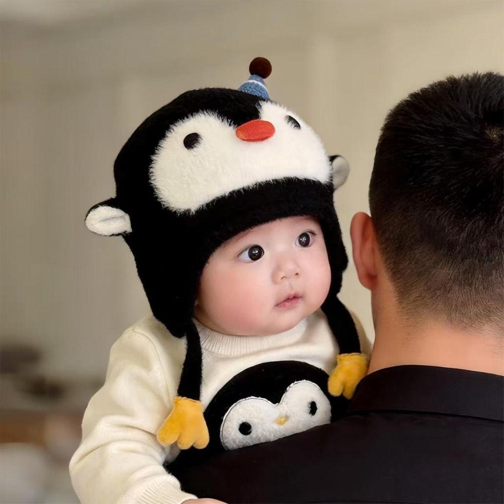 Fleece Lined Penguin Baby Hat Soft Knitted Baby Winter Cap Cartoon Kids Hat Boy Girl Unisex
