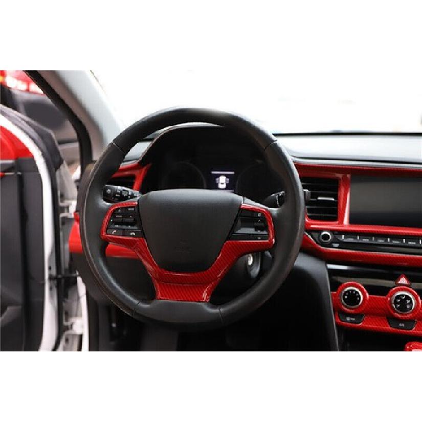 For Hyundai Elantra 2017-2018 Red Carbon Fiber Steering Wheel Border Strip Cover