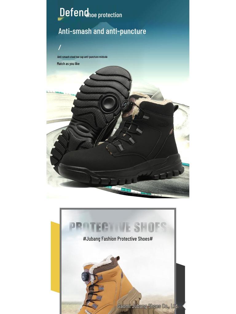 Steel Toe Winter Cotton Slip-On Work Shoes: Superfiber Leather, Anti-Smash, Anti-Puncture, High-Top Safety Footwear.