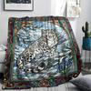 Snow Leopard Animal Print Flannel Blanket, High quality Comfortable for All Seasons, Home Decor, Warmth and Comfort, Perfect for Christmas Gifts110