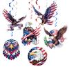 48 Pcs Patriotic Hanging Swirls Decoration Eagle American Flag Ceiling Hanging Foil Streamers for Veteran Day Party Supplies
