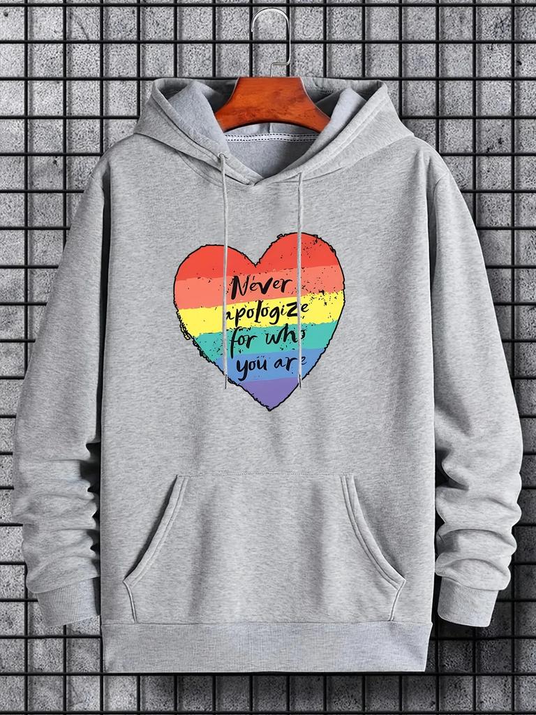2025 Rainbow Heartprint 2D Hoodie Men's Casual Pattern Long Sleeve Hoodie
