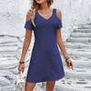 Women's Summer Fashion Casual Vacation V-Neck Strapless Short Sleeve Dresses