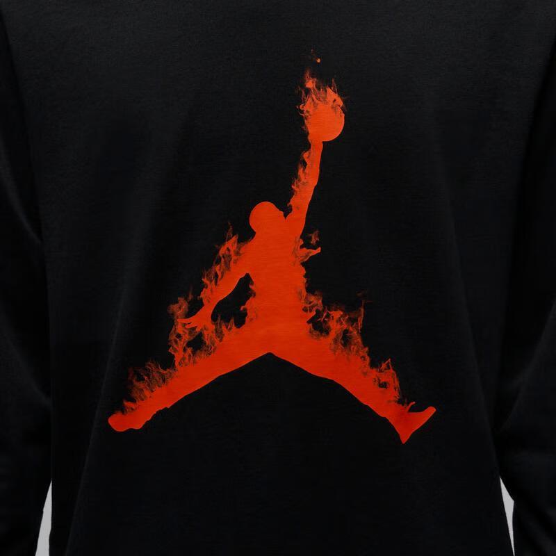 Jordan Logo Print Knit Crew Neck Pullover Long Sleeve T-Shirt Men Tops Black Team-Orange FZ1990-010