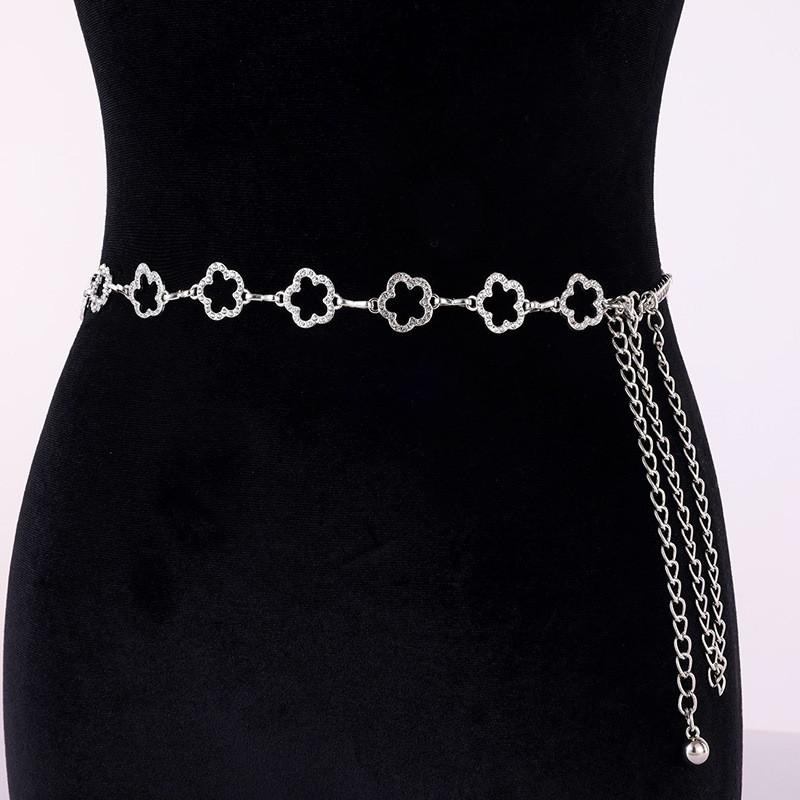 Silver Square Water Diamond Stylish Waist Belt For Women Fashion Gift Silver Flower