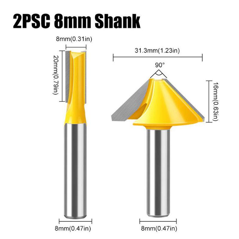 

Фреза V-образная с плоским дном, прямая фреза, фрезерные фрезы для деревообработки, хвостовик 8 мм 8mm shank жёлтый