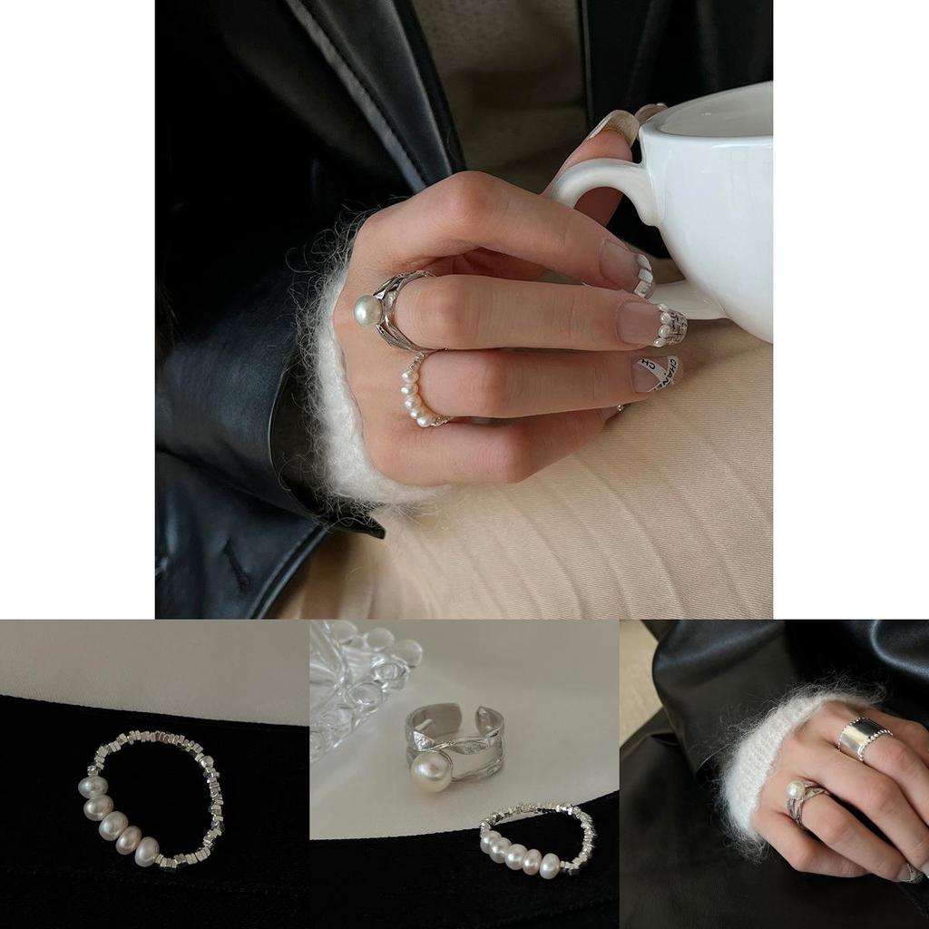 Sophisticated Double Layer Pearl Silver Bead Ring For Womens Highend Fashion Look