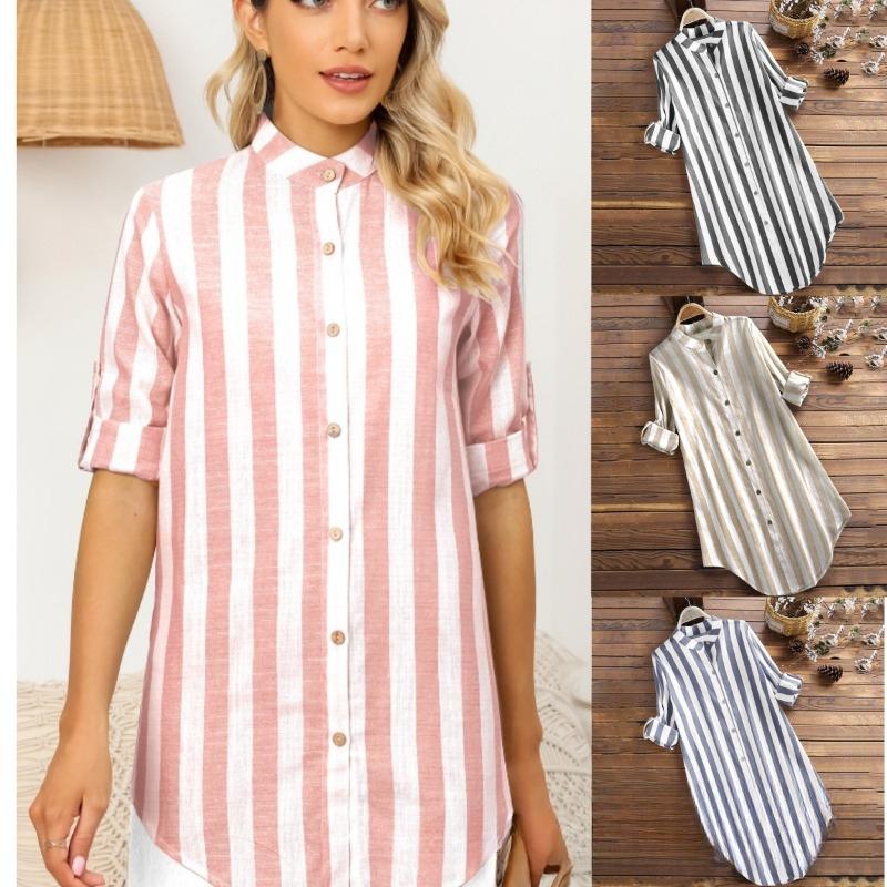 

Medium To Long Casual Striped Shirt, Long Sleeved Women s Shirt S чорний