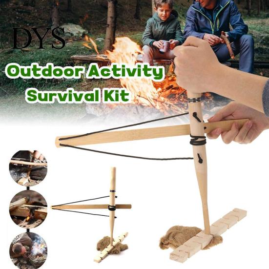 Drill Wood Make Fire Bow Kit Survival Camping Outdoor Emergency Friction Starter