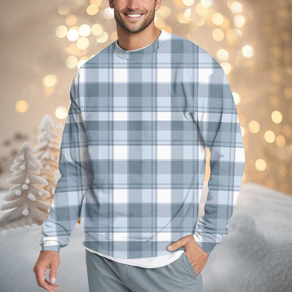 Herren Casual Fashion Bequemes kariertes Pullover-Sweatshirt mit Rundhalsausschnitt
