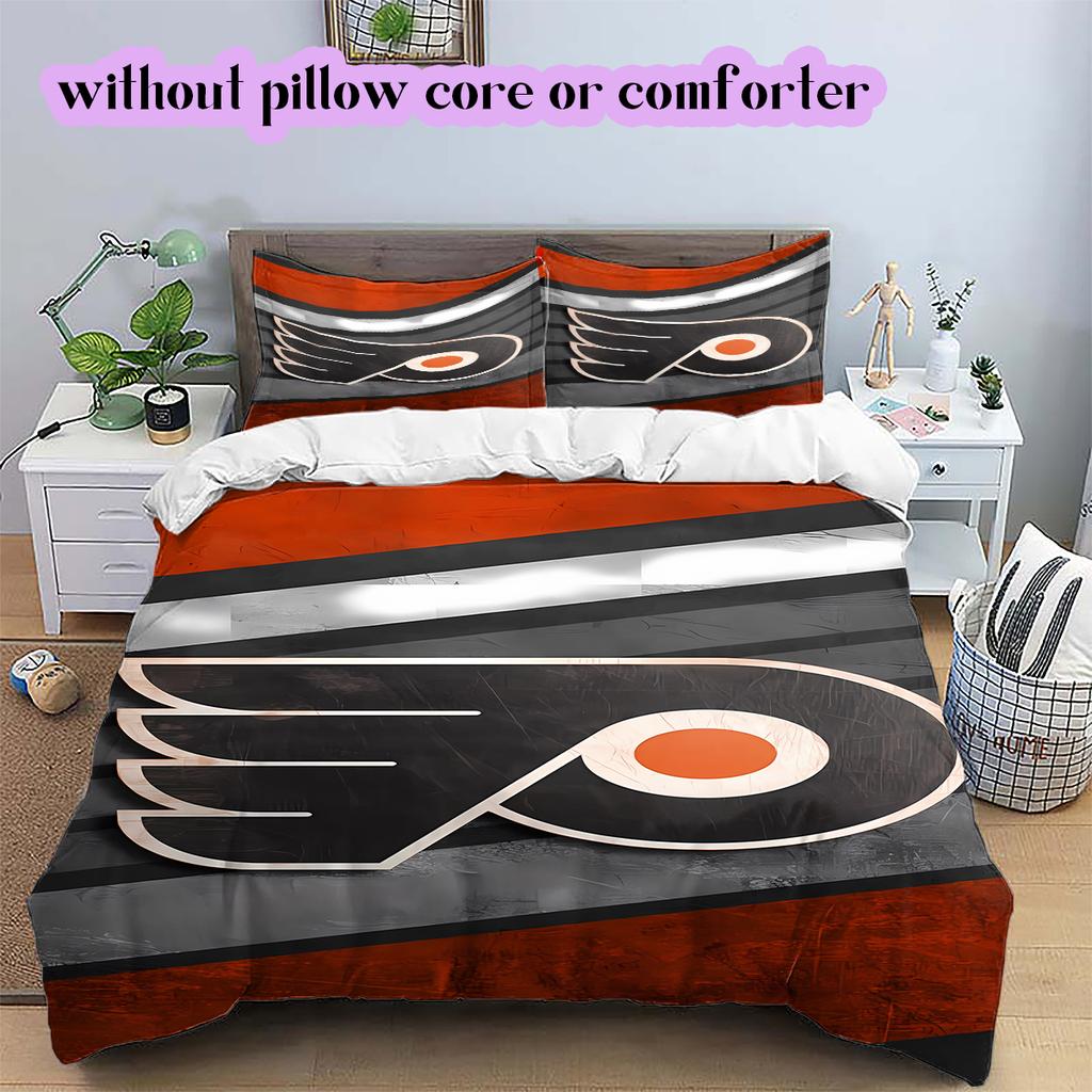 Ice Hockey Logo Pattern Bedding Quilt Set Quilt Cover Pillowcase Home Decoration Birthday Gift (1*duvet cover+ 2*pillowcase, without core)