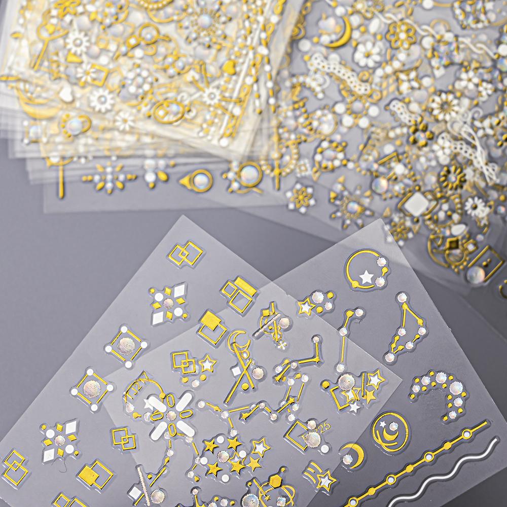 30 arkuszy 3D naklejki na paznokcie z geometrycznymi liniami przezroczyste dno białe złoto kwiat motyl seria naklejka na paznokcie dekoracja do manicure