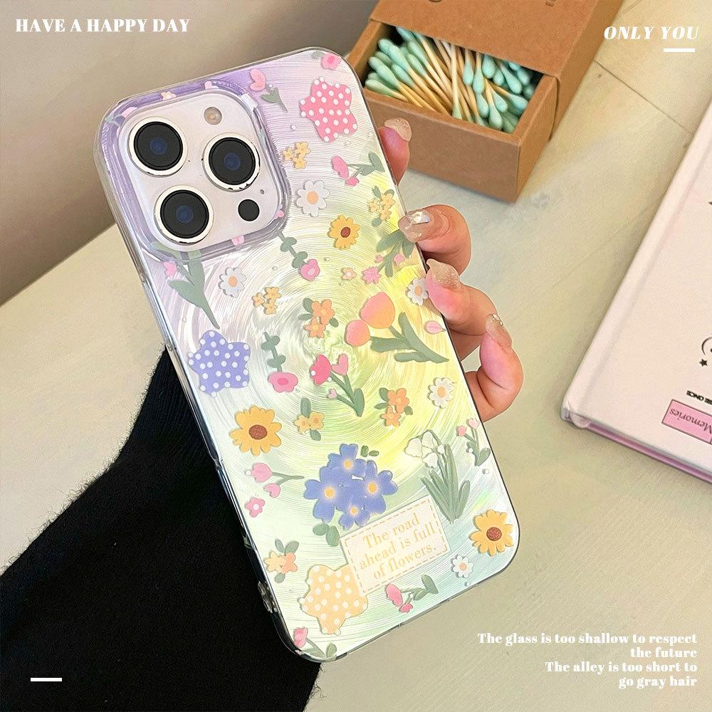 Full Screen Flowers  Suitable for Iphone16 Phone Case 15promax Laser 14 Shockproof 13 Premium 12 Soft Bezel