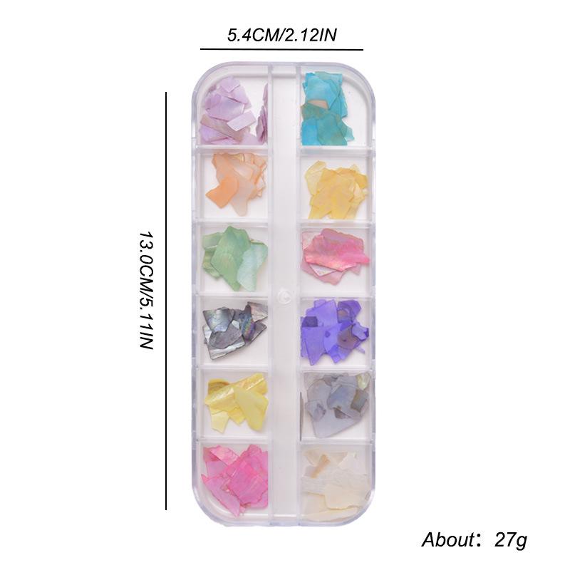 Ultra-Thin Abalone Nail Art Kit: 12-Grid Mixed Ornaments with Shells, Rivets, Pearls, and Rhinestones.